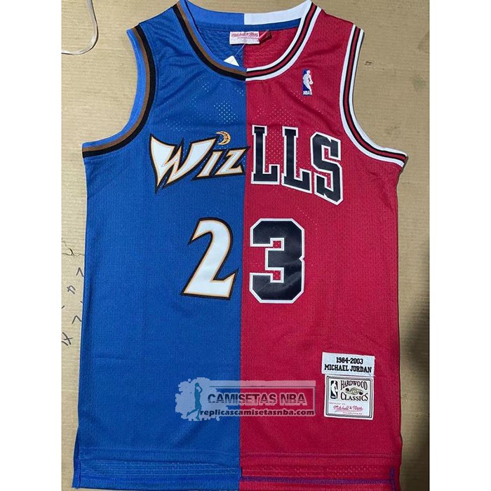 Camiseta Chicago Bulls Washington Wizards Michael Jordan NO 23 Split Azul Rojo